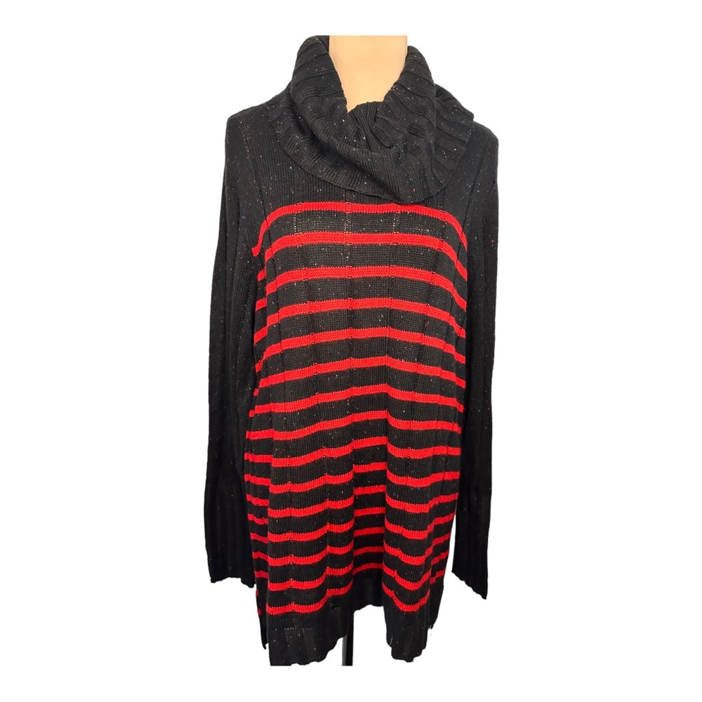 NWT Westbound Cowl Neck Sweater Size XL Black and Red Striped Cozy Casual